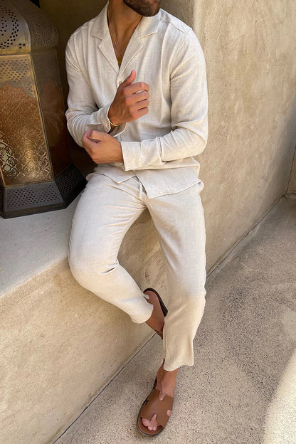 Chemise Lin Naturelle Homme avec Pantalon Coordonné