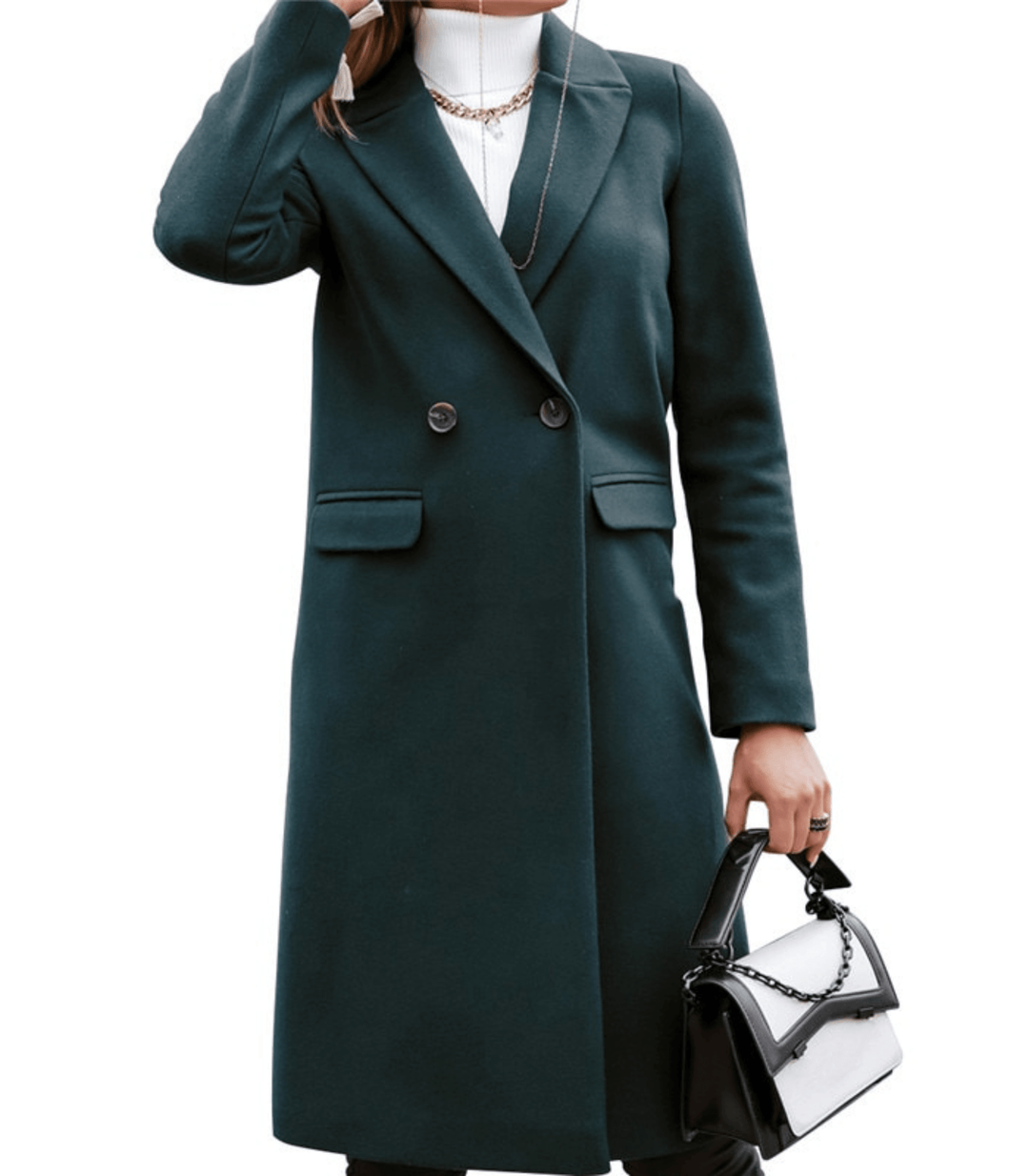 Manteau femme élégant long en beige boutons doubles