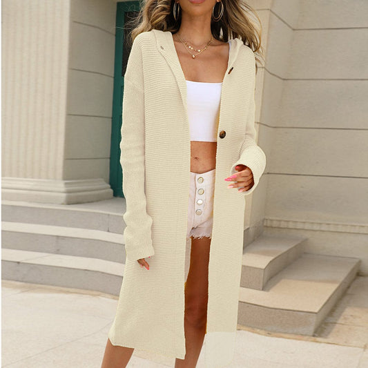 Manteau femme épais doux avec capuche et boutons beige - LuxeStyle