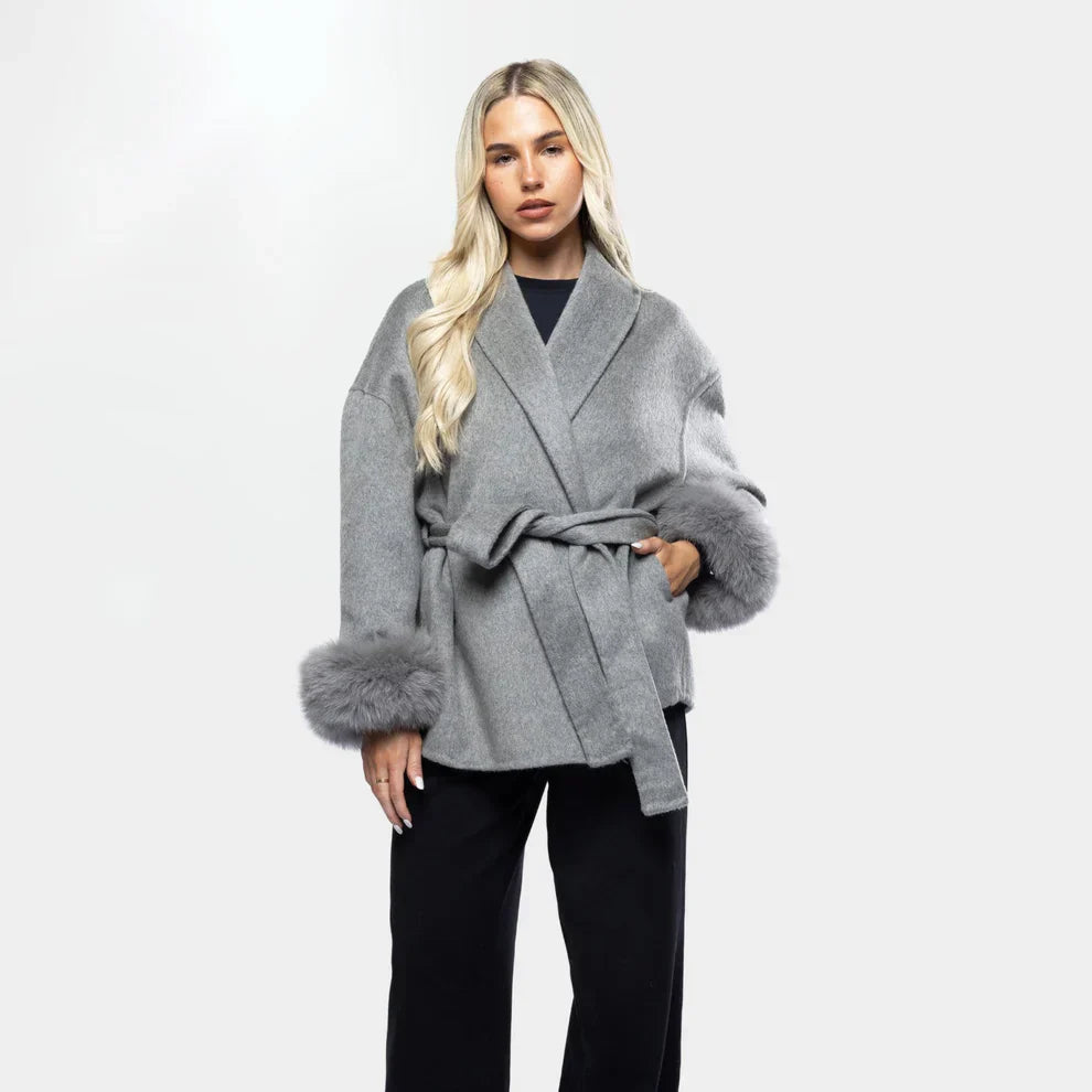 Manteau Femme Élégant Hiver – Veste Chic avec Fourrure Synthétique & Ceinture