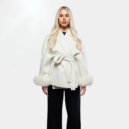 Manteau Femme Élégant Hiver – Veste Chic avec Fourrure Synthétique & Ceinture