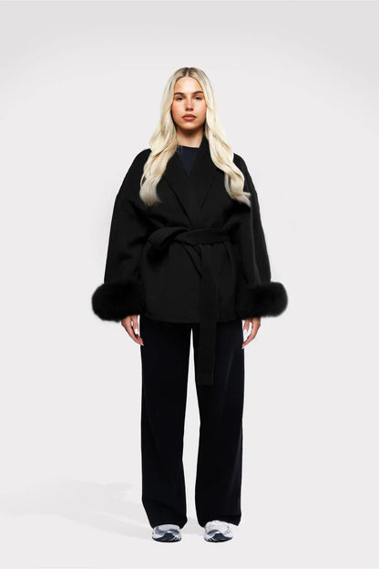 Manteau Femme Élégant Hiver – Veste Chic avec Fourrure Synthétique & Ceinture