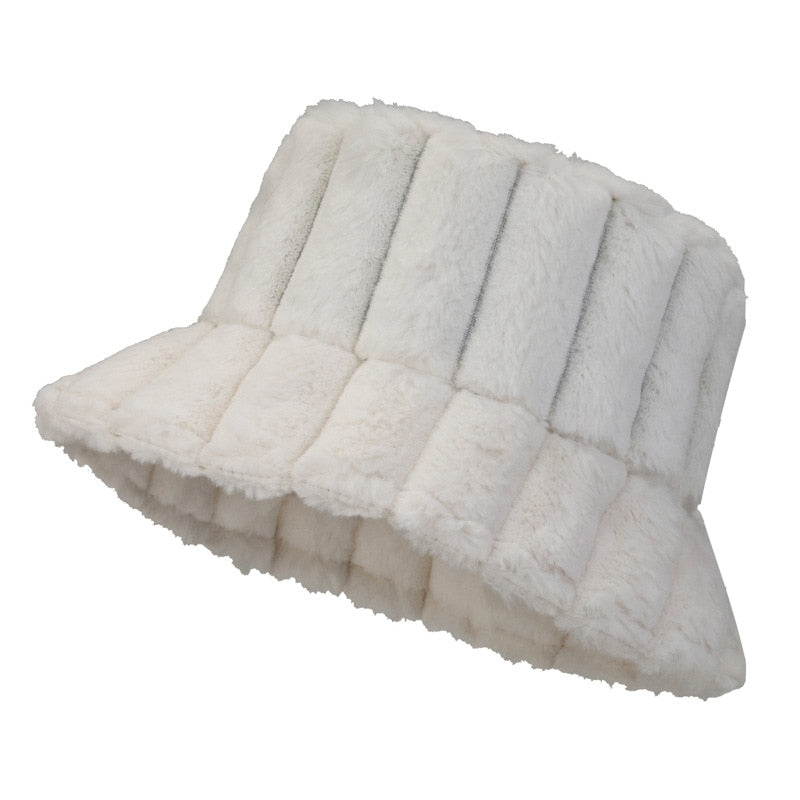 Chapeau Fausse Fourrure Chic Beige Féminin
