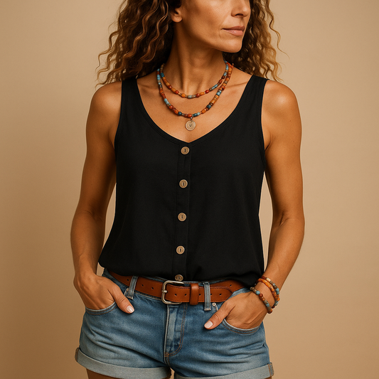 Top femme décolleté en V élégant sans manches - LuxeStyle