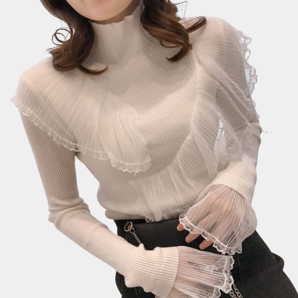 KATRESA - Pullover Stylisé à Volants en Dentelle pour Femmes