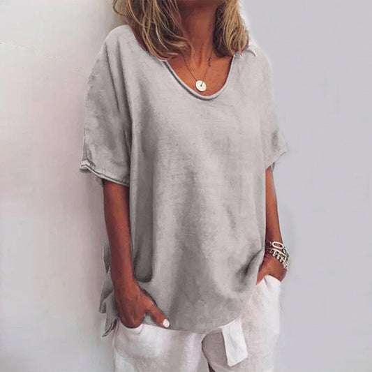 T-shirt femme décontracté gris col rond manches courtes → T-shirt femme casual gris col rond manches courtes 

Non, attend, voici la réponse :

T-shirt Gris Femme Relaxed Manches Courtes - LuxeStyle
