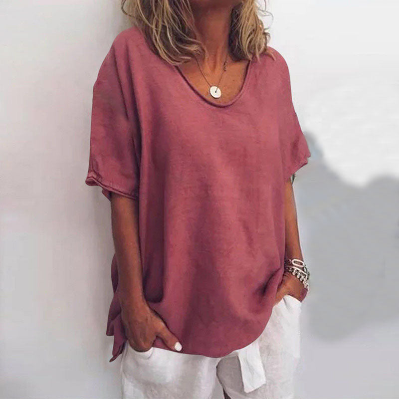 Blouse Femme Décontractée – Blouse à Manches Courtes et Col V pour un Style Chic