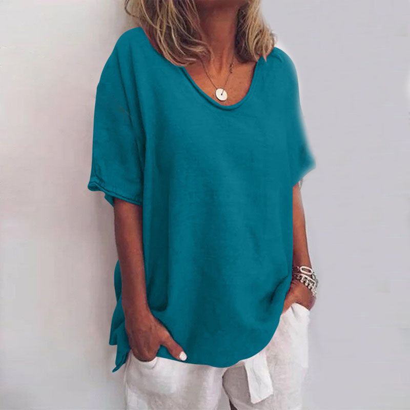 Blouse Femme Décontractée – Blouse à Manches Courtes et Col V pour un Style Chic