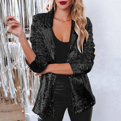 Blazer Élégant à Paillettes Glamour Femme
