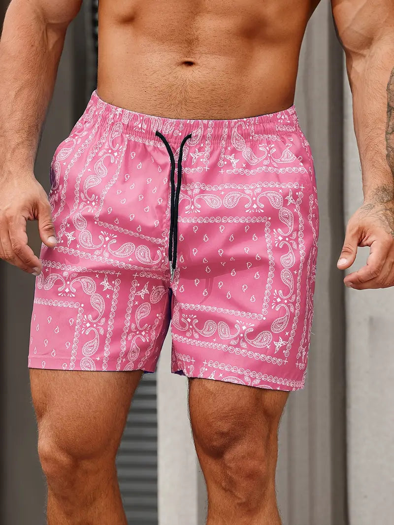 Short de bain stylé imprimé floral avec ceinture réglable