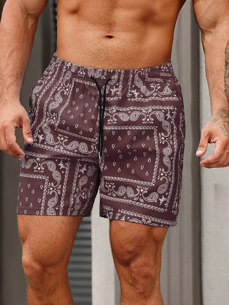 Short de bain stylé imprimé floral avec ceinture réglable