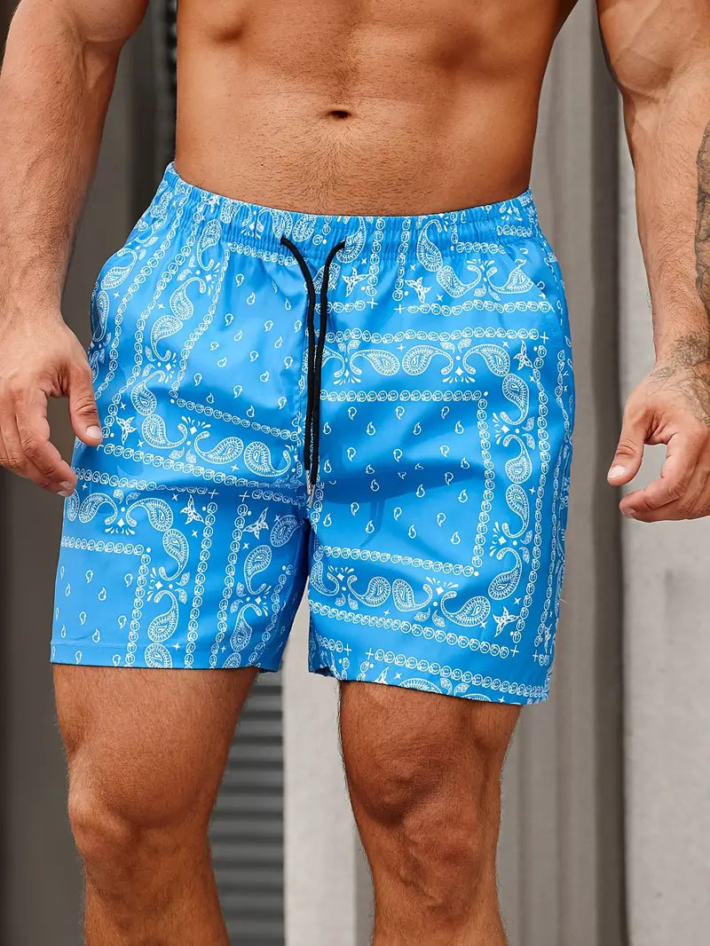 Short de bain stylé imprimé floral avec ceinture réglable