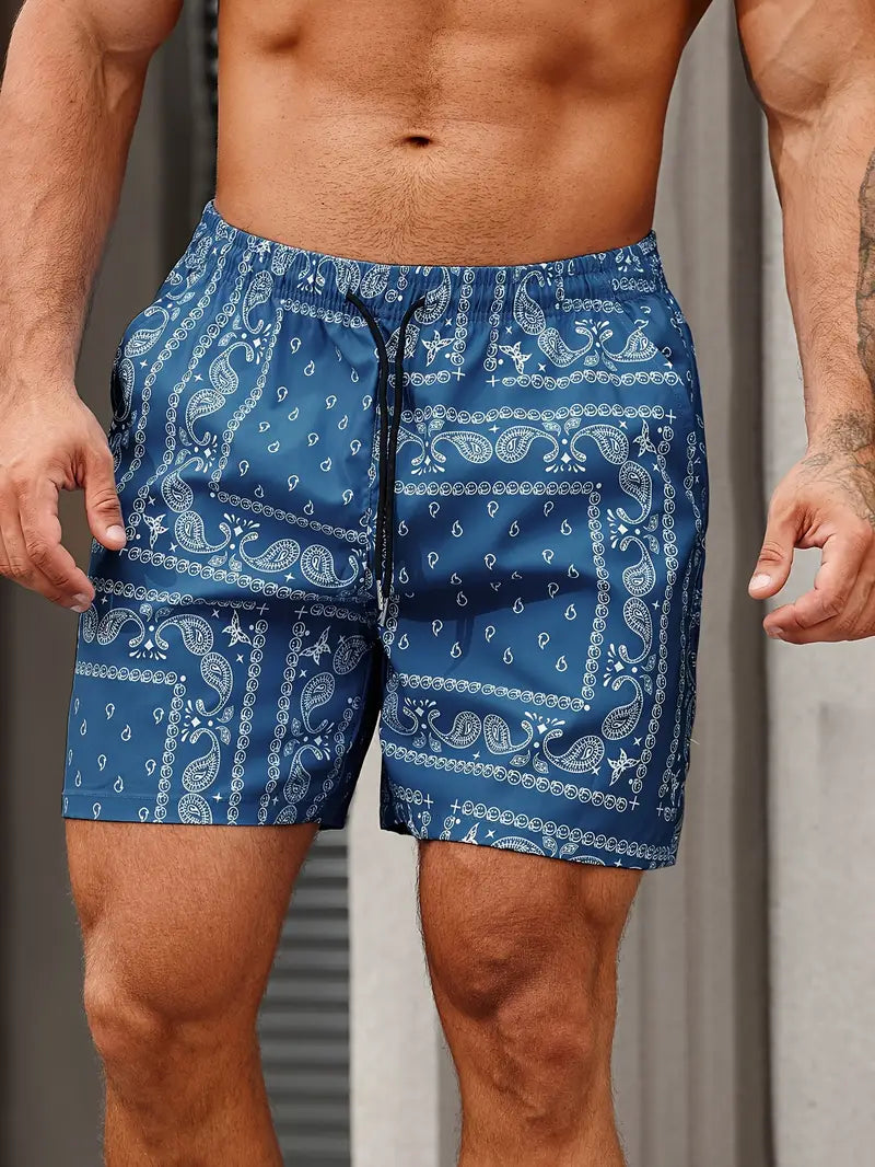 Short de bain stylé imprimé floral avec ceinture réglable