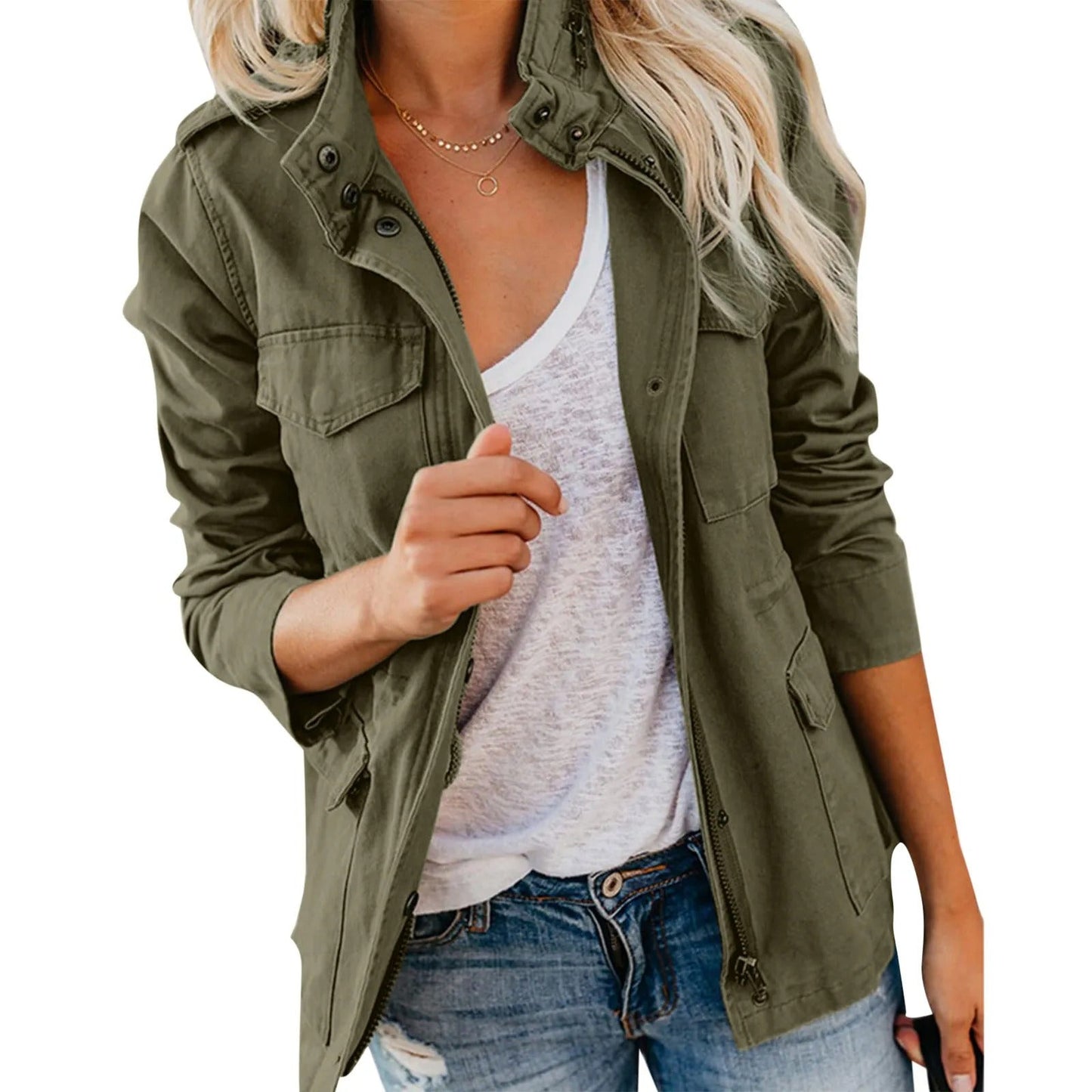 Veste Femelle Détendue Brun à Manches Elongées