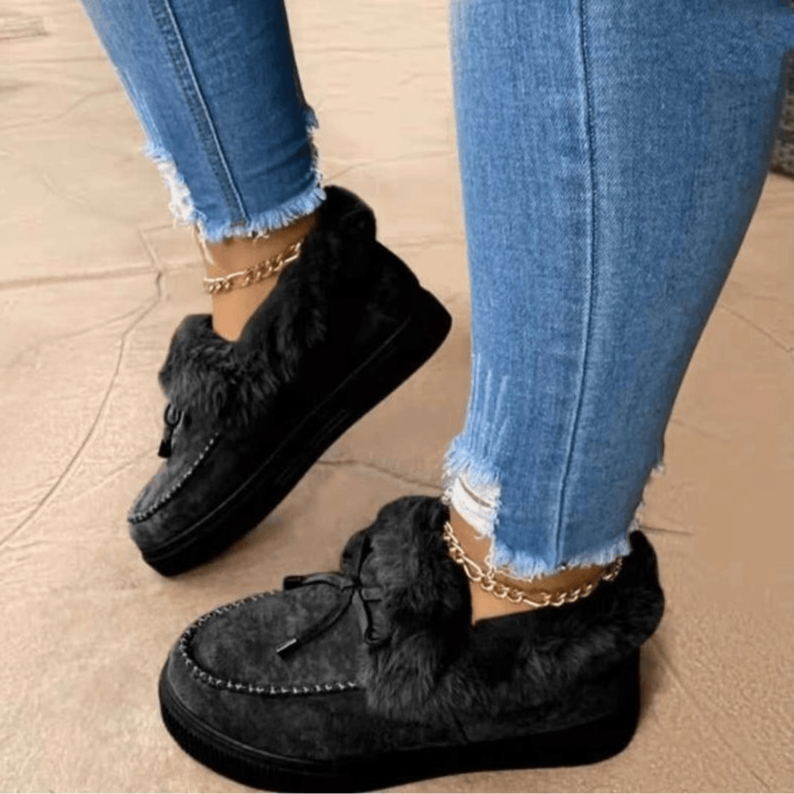 Chaussons Hiver Femmes Confort - Suédine Douce avec Doublure Fausse Fourrure & Semelle Grip
