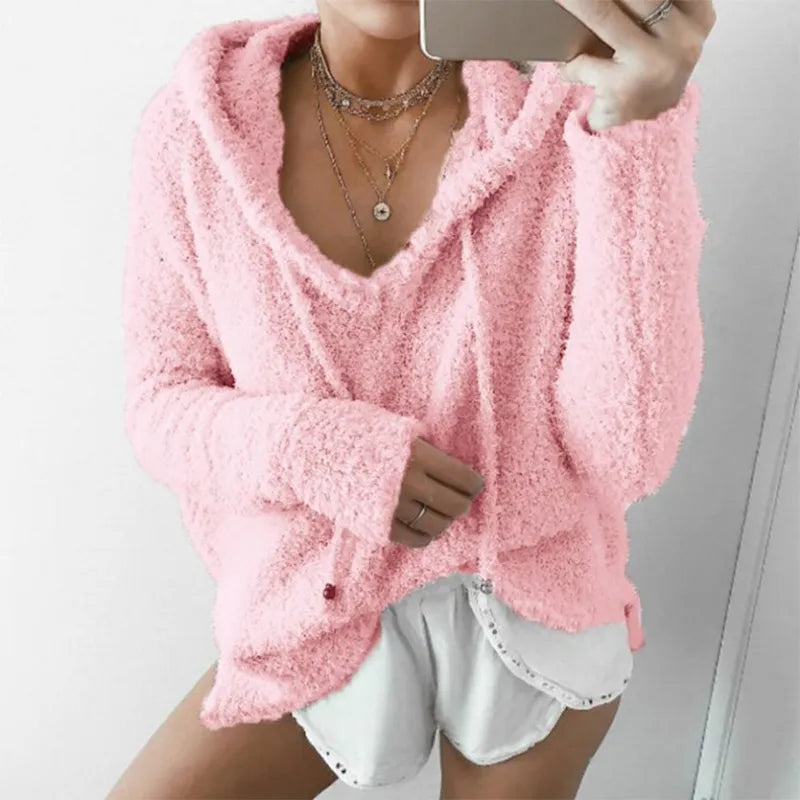 Pull Femme Lilas Doux à Capuche Hiver