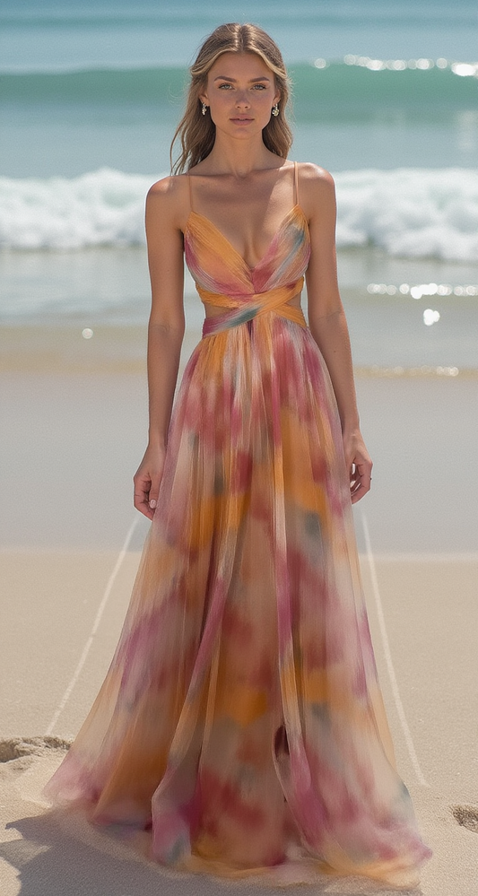 ChicElegance™ – Robe Longue Femme Imprimé Moderne et Laçage Ajustable