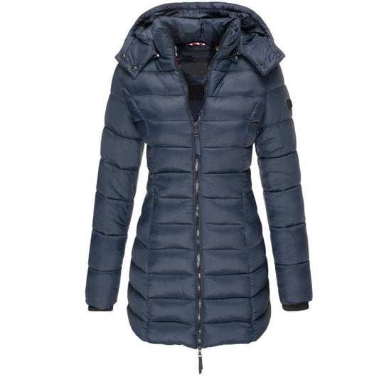 Manteau polaire bleu foncé avec capuche démontable femme - LuxeStyle