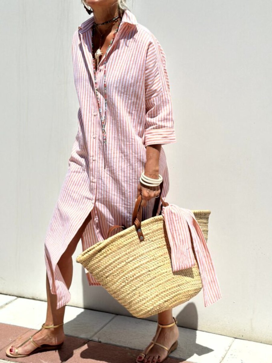 Robe femme rayée pastel rose et blanc - LuxeStyle