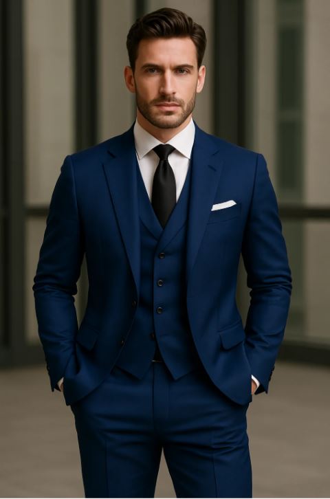 Costume Homme Élégant Noir et Vert Marine