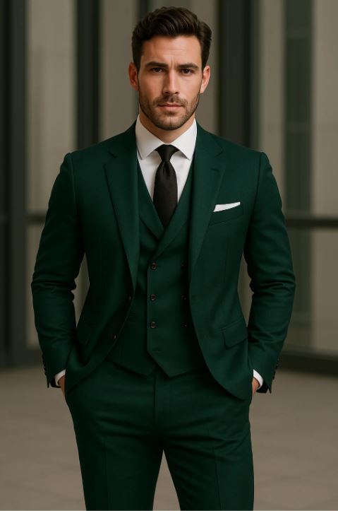 Costume Homme Élégant Noir et Vert Marine - LuxeStyle