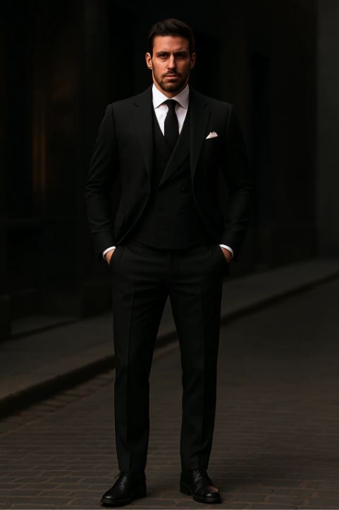 Costume Homme Élégant Noir et Vert Marine