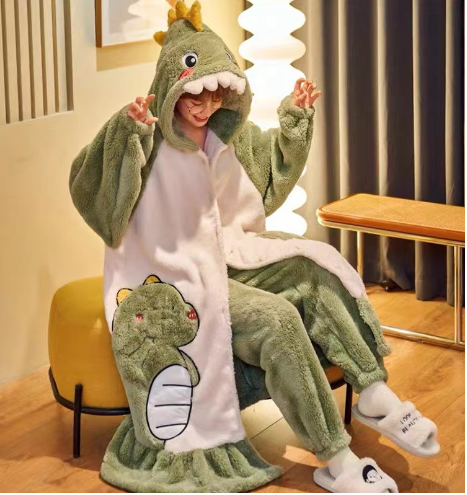 Pyjama Femme Hiver Long Coupe Décontractée avec Capuche