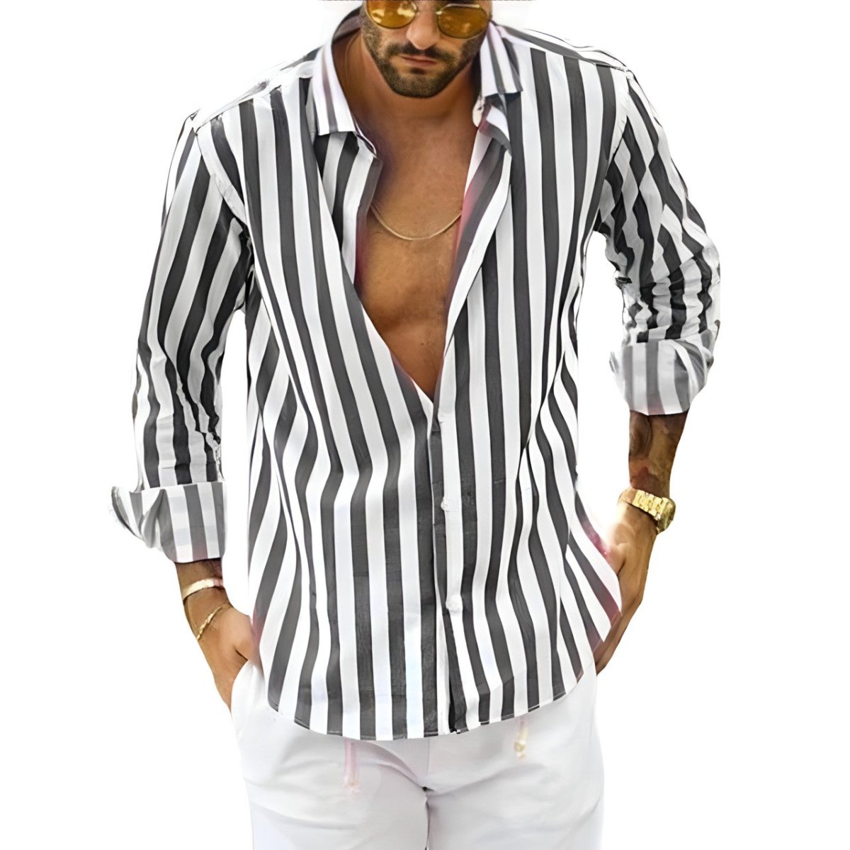 Chemise homme à rayures élégante | Manches longues - LuxeStyle