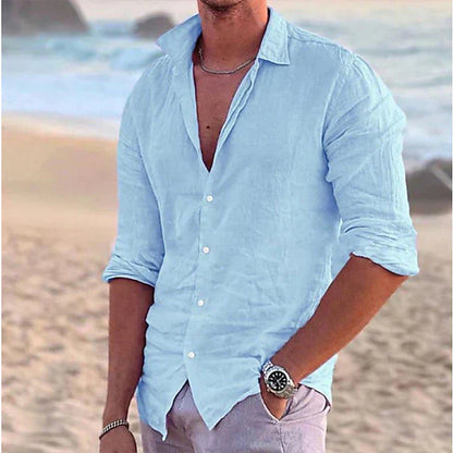 Chemise Lin Rose Homme Décontractée Manches Longues