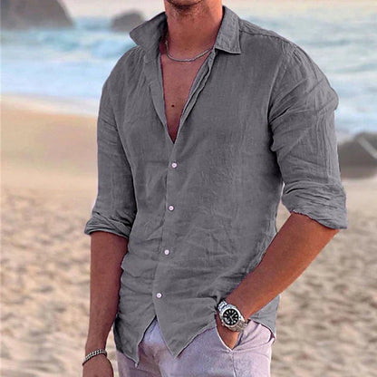 Chemise Lin Rose Homme Décontractée Manches Longues
