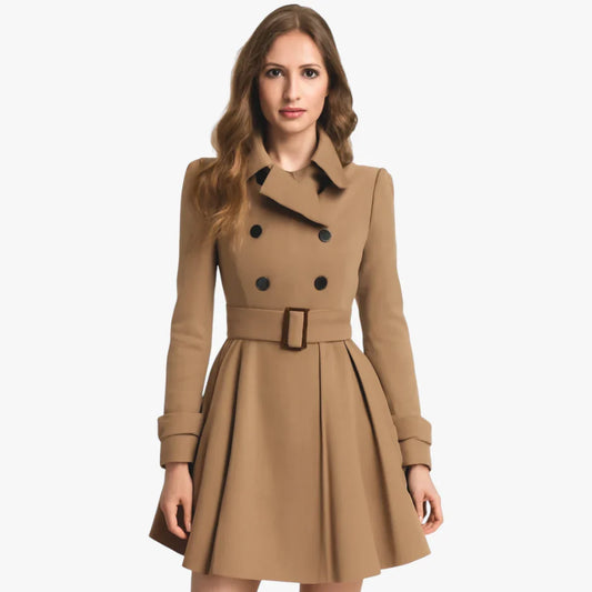 Manteau Femme Chocolat Boutons Cordon de Taille Réglable - LuxeStyle