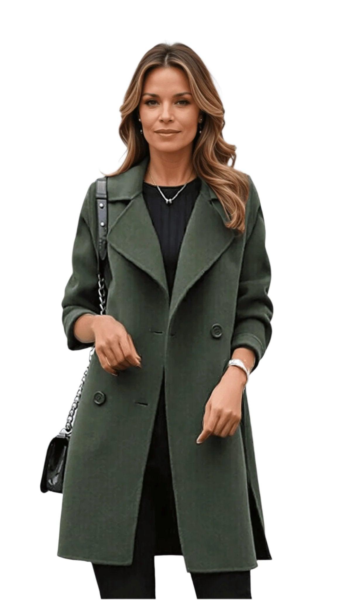 Manteau Femme Élégant Olive à Fermeture Éclair avec Poches - LuxeStyle