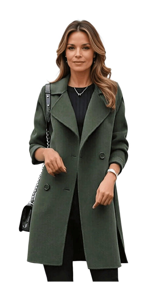 Manteau Femme Élégant Olive à Fermeture Éclair avec Poches - LuxeStyle