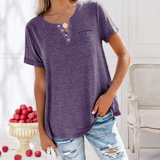 T-Shirt Femme Décontracté à Manches Courtes avec Col Rond - LuxeStyle