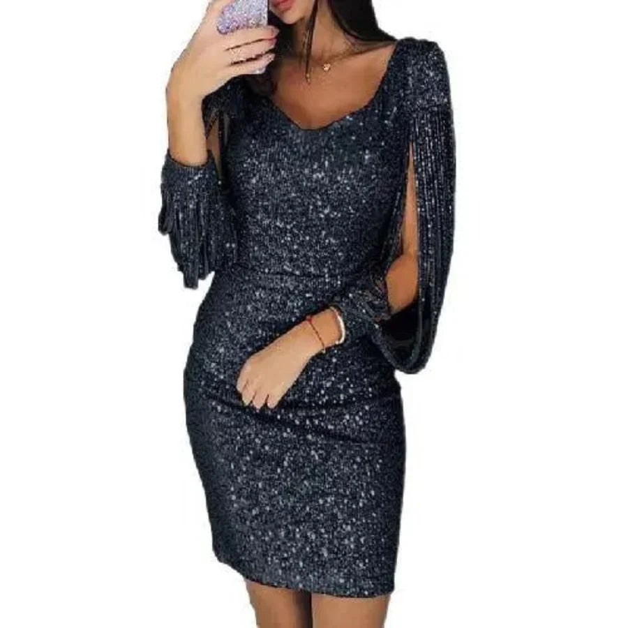 Robe de Cocktail Courte Élégante à Paillettes pour Femme