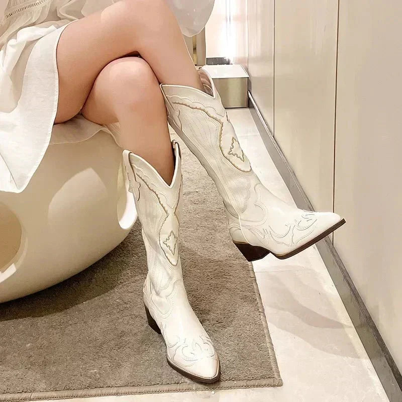 Bottes De Cowboy Mi-mollet Pour Femme | Talon Carré