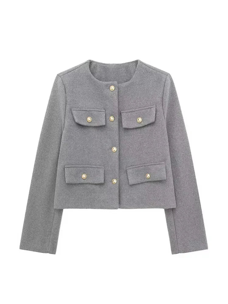Blazer Moderne En Tweed Avec Détails Boutonnés Pour Femme | Hiver