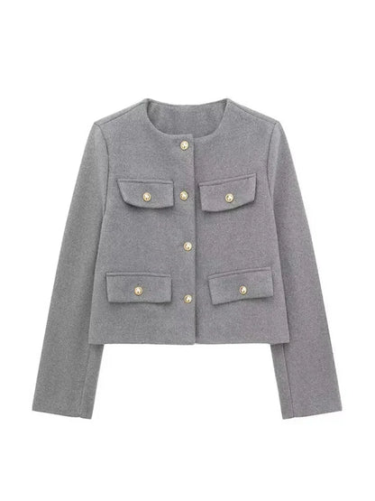 Blazer Moderne En Tweed Avec Détails Boutonnés Pour Femme | Hiver