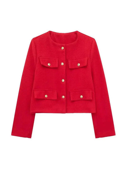 Blazer Moderne En Tweed Avec Détails Boutonnés Pour Femme | Hiver