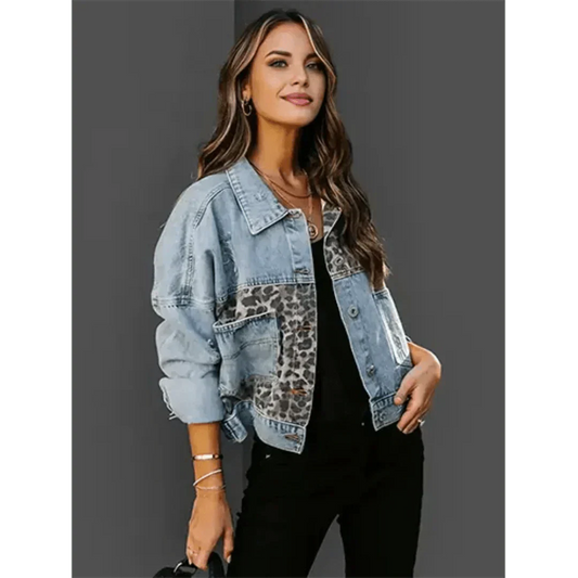 Veste En Jean Femme Imprimé Léopard | Courte