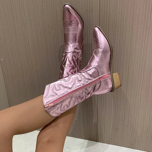 Bottes De Cowboy Modernes Avec Fermeture Éclair | Talon Bloc