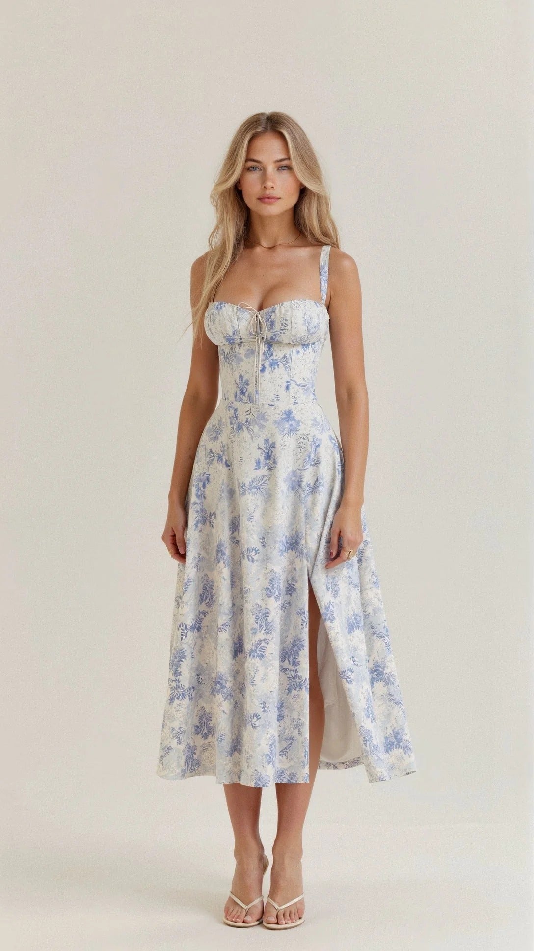 Robe Été Femme Longue à Dentelle avec Fente Séduisante