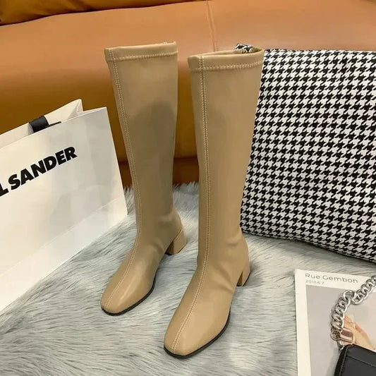 Bottes Féminines Hautes À Talon Épais - luxestyle