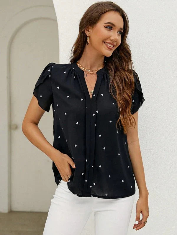 Femmes Top Décontracté Imprimé Cœur À Manches Courtes - luxestyle