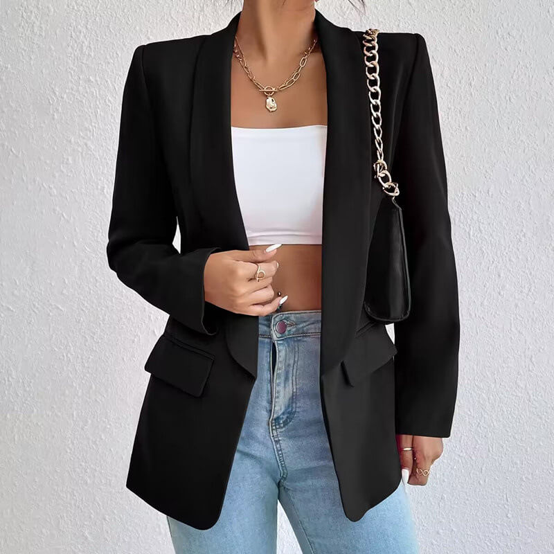 Blazer Femme Manches Longues Col Ouvert Élégant