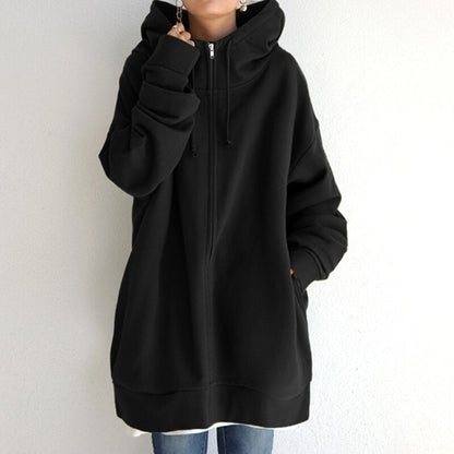 Sweat capuche large décontracté avec fermeture éclair et poches