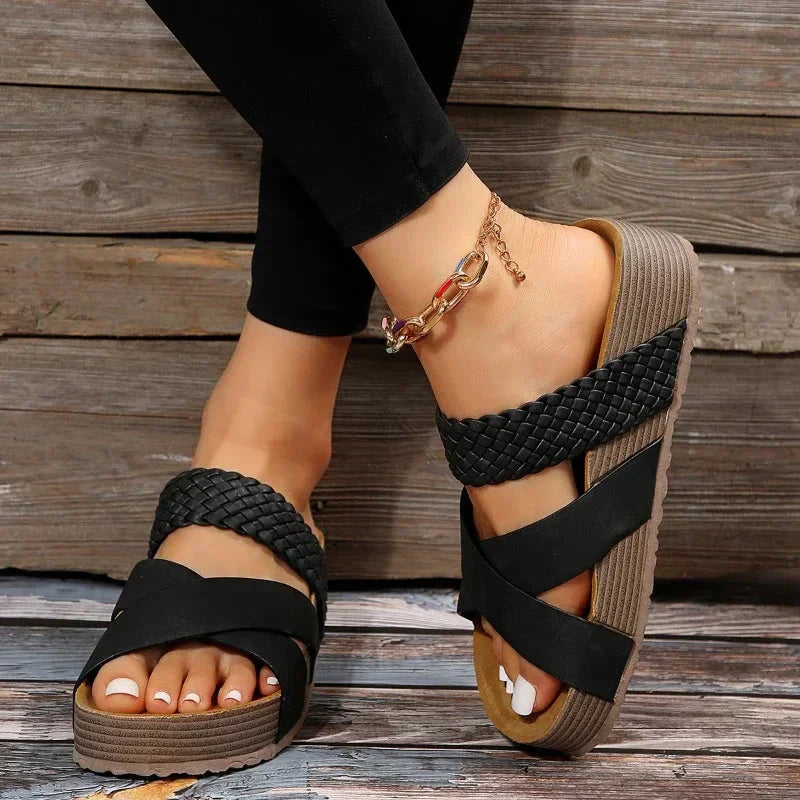 Sandales plates-forme brunes pour femme
