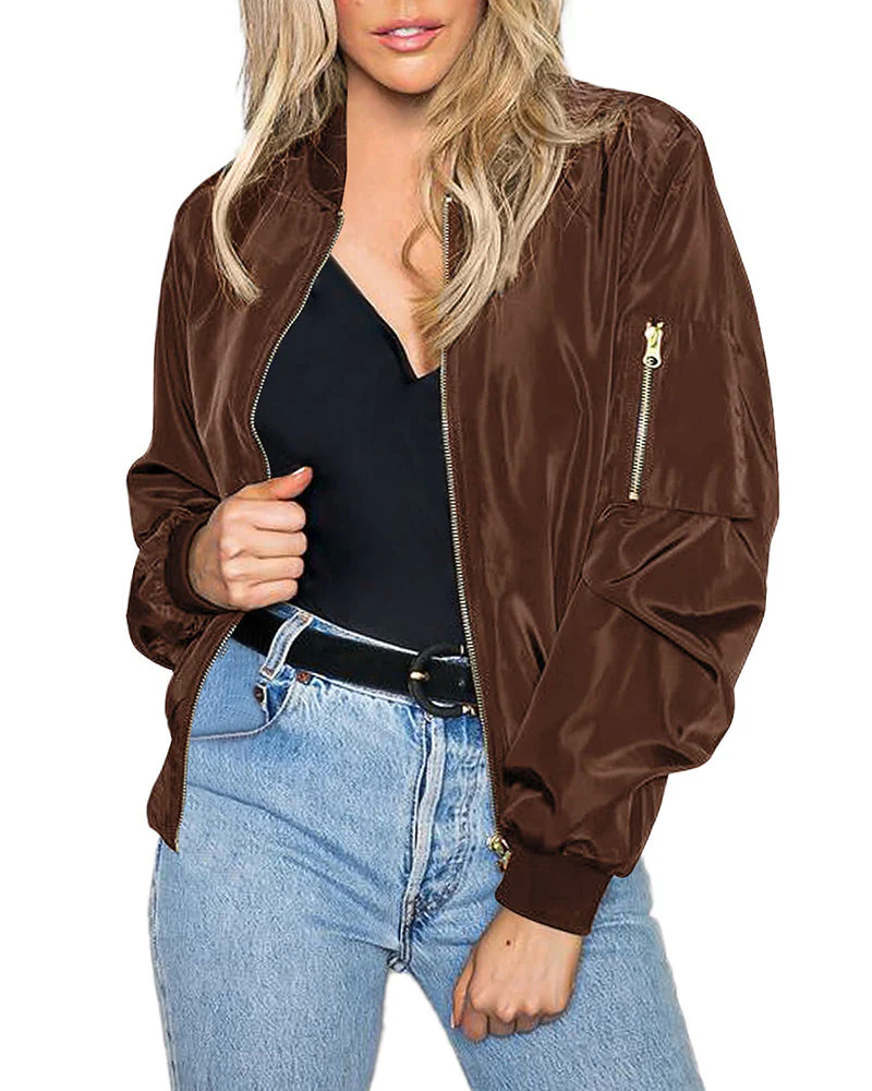 Blouson Femme Noir Décontracté Éclair