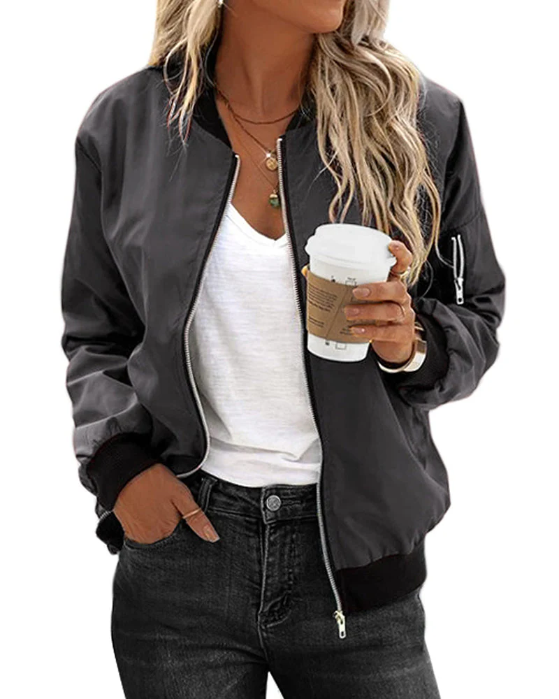 Blouson Femme Noir Décontracté Éclair