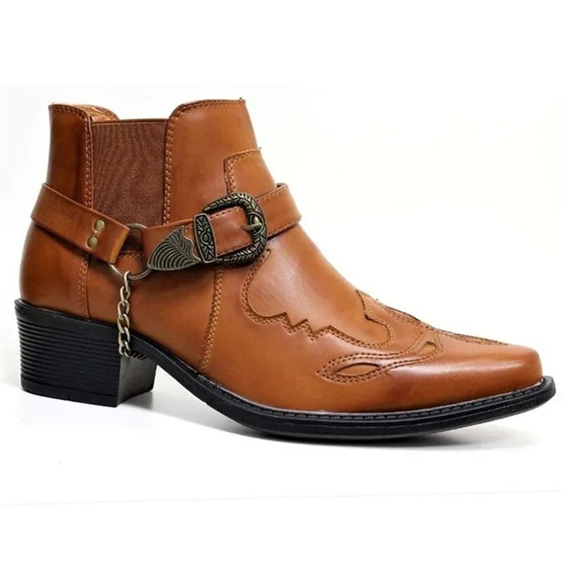 Bottes moto cowboy avec boucle et look rebelle
